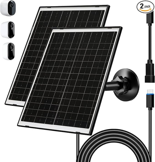 Zivif Solar Panel Charger for Arlo Essential 2K (2nd Gen), Essential XL & Spotlight Cameras – USB-C & Micro USB, IP66 Waterproof, 360° Adjustable Mount, 7.2ft Cable,2 Pack