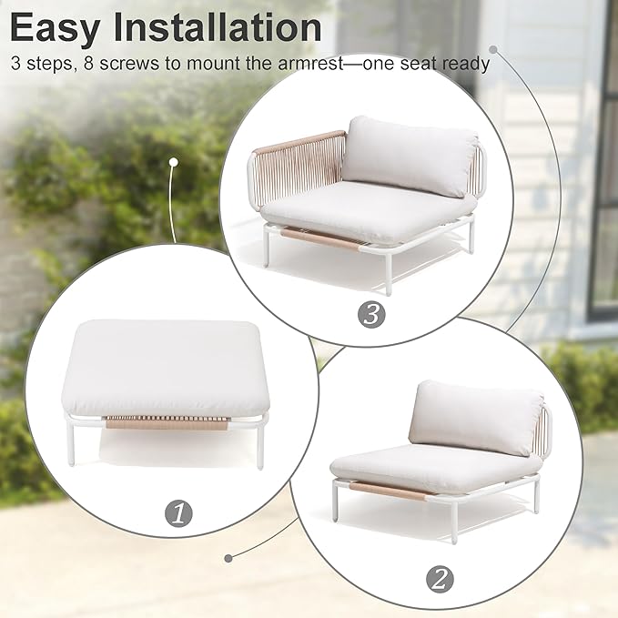 4 Piece Modern Outdoor Sectional Sofa, 31" Oversized Patio Furniture Set with Olefin Woven Rope, Weather-Resistant Metal Frame and Removable Cushion, Beige
