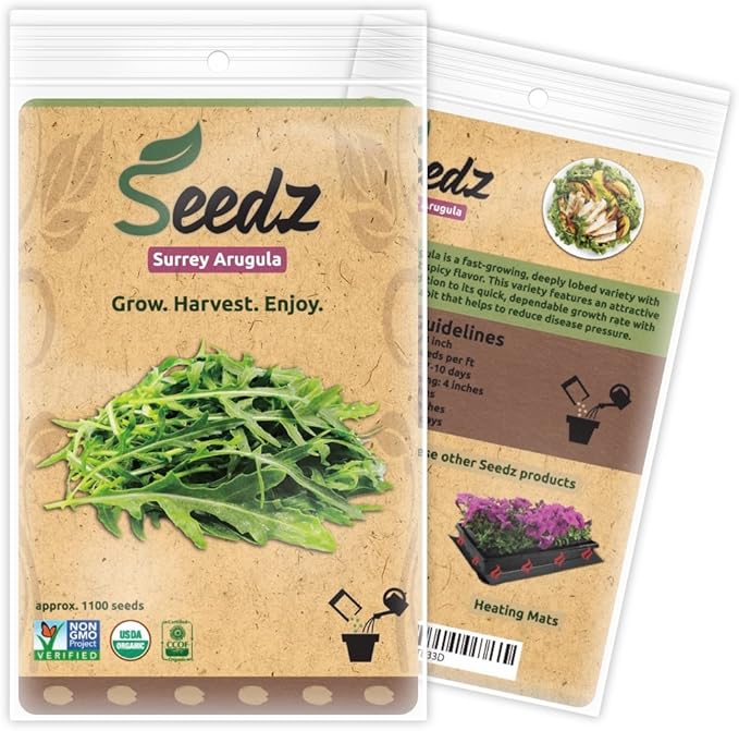 Organic ARUGULA Seeds (APPR. 1,100) Surrey Arugula - Heirloom Vegetable Seeds - Certified Organic, Non-GMO, Non Hybrid -USA