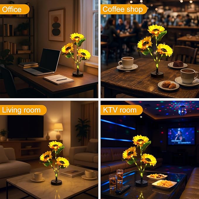 Upgraded Solar Sunflower Lights, 4-Pack Solar Garden Lights with Bigger Round Panel, 40-Hour Runtime for Indoor & Outdoor Decor, Waterproof for Patio Yard Garden