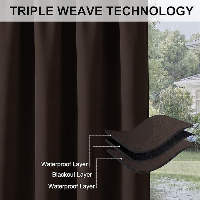 RYB HOME Indoor Outdoor Curtain - Porch Curtains Outdoor Patio Sunlight Block Window Curtain Grommet Waterproof Cabana Cabin Drape Privacy Panel, 1 Piece, W 52 x L 84 inch, Brown