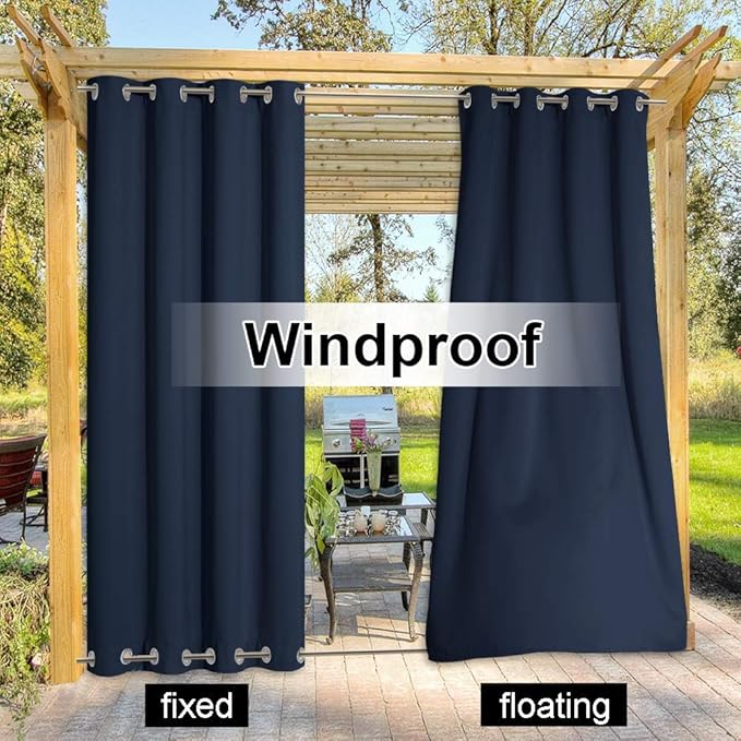 NICETOWN Waterproof Patio Outdoor Curtain and Drape, Thermal Insulated Top and Bottom Grommet Keep Sun & Rain Out Blackout Indoor Outdoor Divider for Gazebo, Navy Blue, 1 Panel, W100 by L95