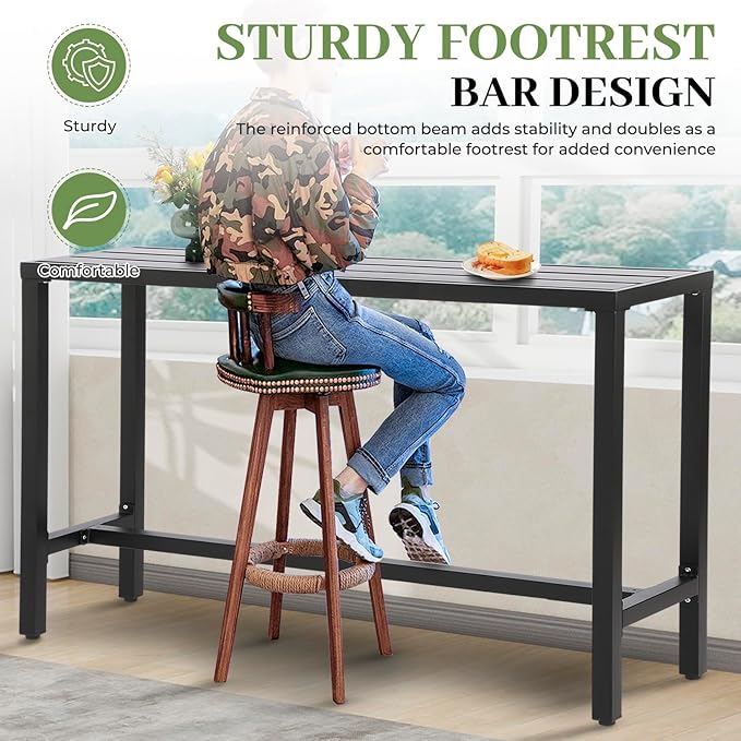 Outdoor Bar Table, Patio Counter Height Bar Table, 63" Rectangle Bar Table for Patio, Garden, Yard, Balcony, Poolside (Black, 63“)
