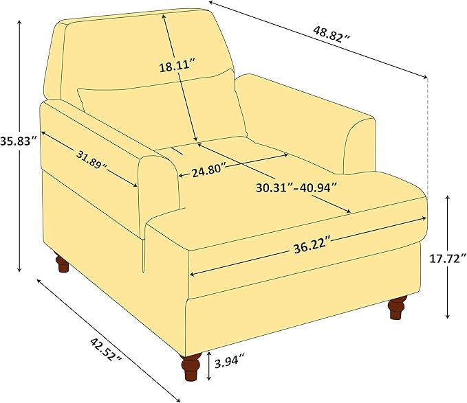 Chaise Lounge Chair Indoor with Adjustable Backrest, Upholstered Mid-Century Reading Chair, Oversized Accent Armchair for Living Room & Bedroom, Comfy Single Sofa Chair, Modern Living Room Chair
