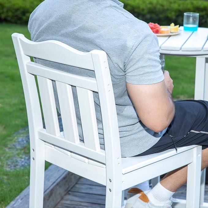 nalone Outdoor Bar Chairs and Table Set, HDPE Balcony Adirondack Chairs and Table 3 Pieces Set, Outdoor Bar Stools Set for Garden, Yard, Backyard (White, Bar Chairs with Table)