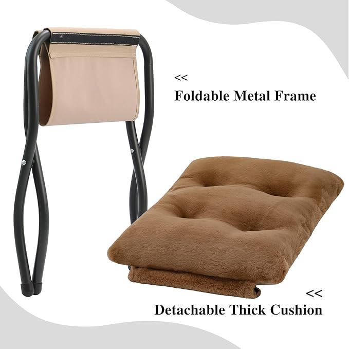 15"(H) Folding Ottoman, Foldable Footrest Stool, Portable Small Foot Stool for Couch, Collapsible Foot Rest Ottoman for Sofa, Accent Padded Ottomans for Living Room, Bedroom, Brown
