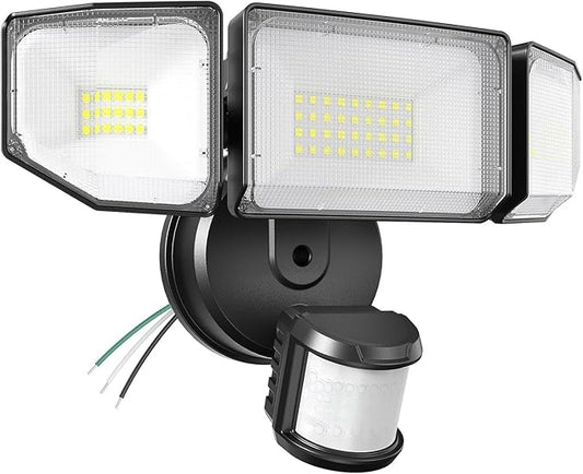 85W Motion Sensor Outdoor Light, 8500LM Ultra-Bright LED Security Light with 3 Adjustable Heads, IP65 Waterproof Dusk to Dawn Flood Light for Garage, Yard, and Driveway, 6500K Daylight, Black
