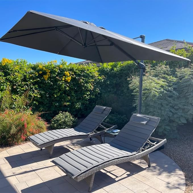 PURPLE LEAF 10 Feet Patio Umbrella Outdoor Cantilever Square Umbrella Aluminum Offset Umbrella with 360-degree Rotation for Garden Deck Pool Patio, Light Grey