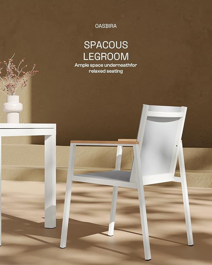 Outdoor Aluminum Patio Dining Table Set for 6-8 Person, Expandable Outdoor Table and 6 Chairs with Textilene Fabric & HDPS Armrest, All-Weather Patio Furniture Set for Yard, Garden, White
