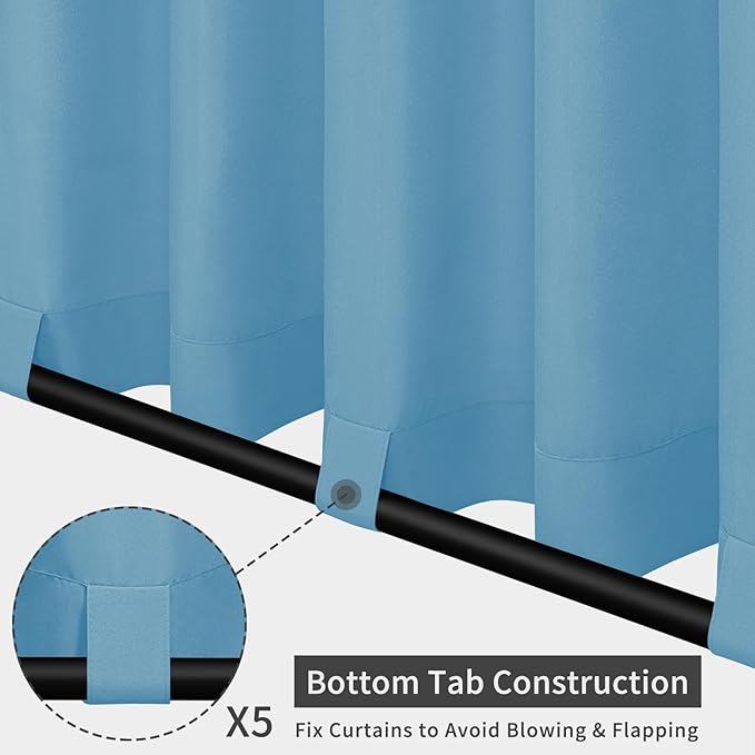 Easy-Going Outdoor Patio Curtains Detachable Tab Top Windproof Weatherproof Curtain for Cabana, Porch, Pergola and Gazebo, Tab Bottom Drape, 2 Panels, 110W x 84L inch, Sky Blue
