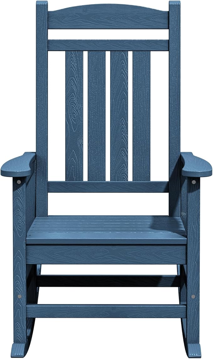 KINGYES HDPE Rocking Chairs Outdoor, Patio Rocking Chairs with 330lbs Support, Smooth Porch Rocker for Deck Lawn Yard, Navy