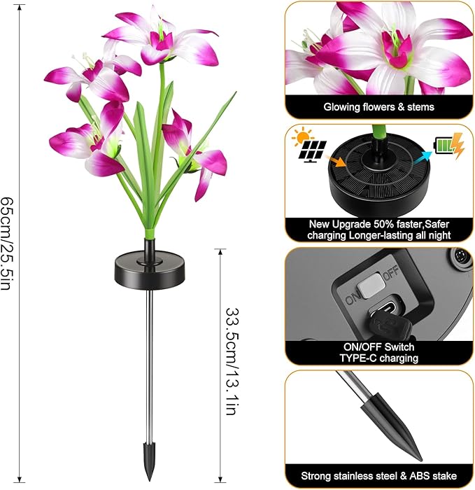 Upgraded Solar Garden Lights, 4 Pack Outdoor Solar Lights, New Round Panel for 40-Hour Runtime, Serve as Outdoor & Indoor Decor, 7-Color Changing Flower Lights, Waterproof for Patio Yard Decoration