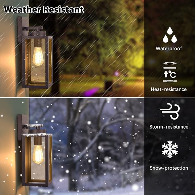 BesLowe Outdoor Wall Light Fixtures, Exterior Waterproof Wall Lanterns, Brown Porch Sconces Lighting with E26 Sockets, Modern Outside Lights for House Patio Front Door Entryway, 2-Pack