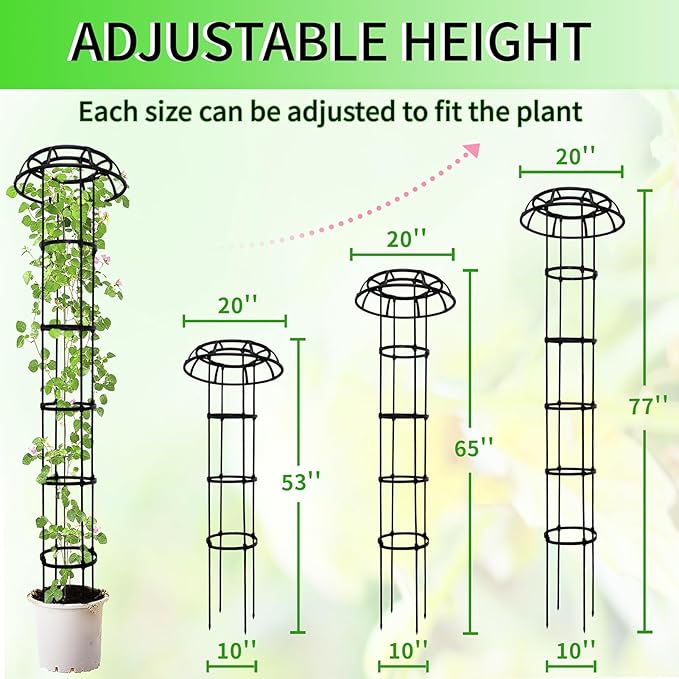 2-Pack 77-Inch Garden Trellis for Climbing Plants,Heavy-Duty Metal Obelisk with Mushroom Top,Stable Support for Potted Clematis,Tomato,Cucumber,Rose,Pea & Vine