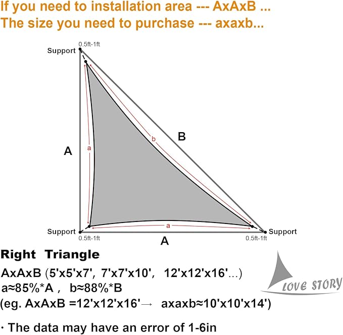LOVE STORY Custom Size 12'x20'x23.3' Brown Sun Shade Sail Right Triangle Sunshade Fabric Awning Canopy for Patio Backyard Carport Pergola (Customized)