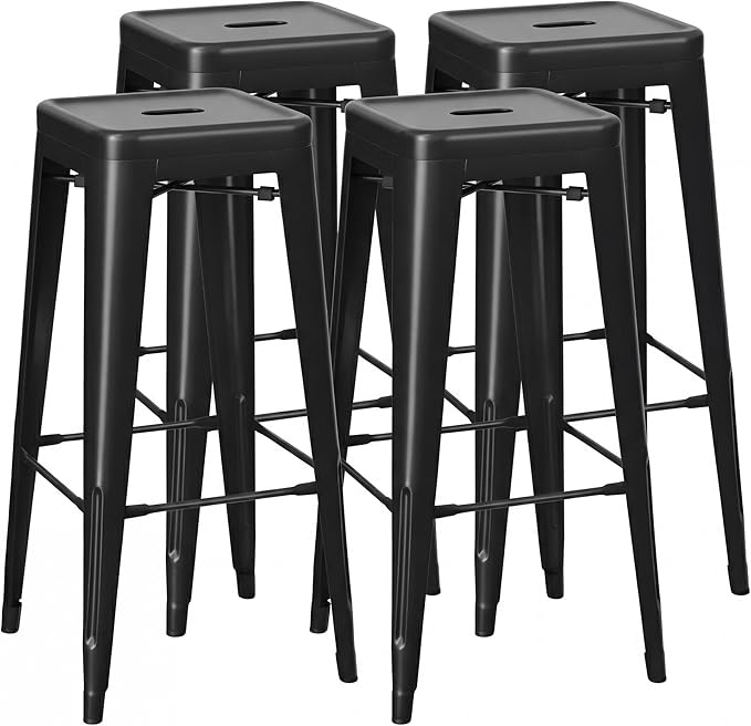 Shahoo 30 Inches Metal Bar Stools Counter Height Stackable Backless Stools, Industrial Patio Stools Indoor Outdoor Metal Kitchen Stools Set of 4 (Black, 30'')