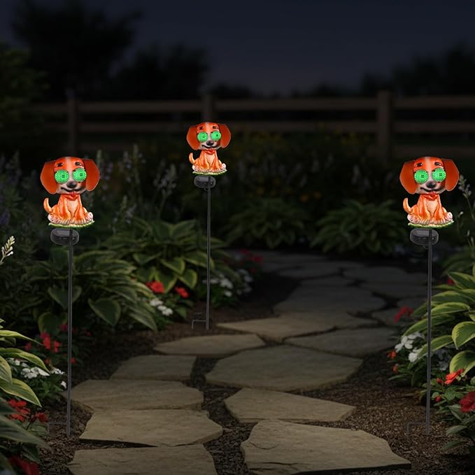 Dog Solar Garden Stakes with Cute Moving Eyeball Lights for Outdoor Yard Patio Decor, 39.3" Dog Solar Lights Outdoor Metal Garden Decor for Outside