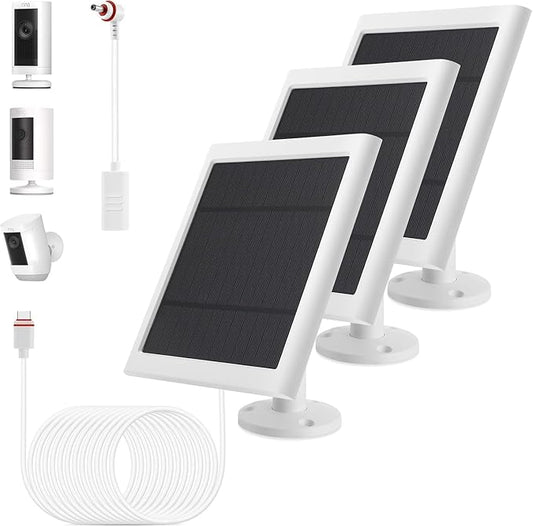 Solar Panel Outdoor for Ring Cameras (White 3P) Spotlight Cam Plus/Pro(Battery) Stick Up Cam/Pro Wireless Outdoor with 10FT/3M Long Cable Dustproof Waterproof