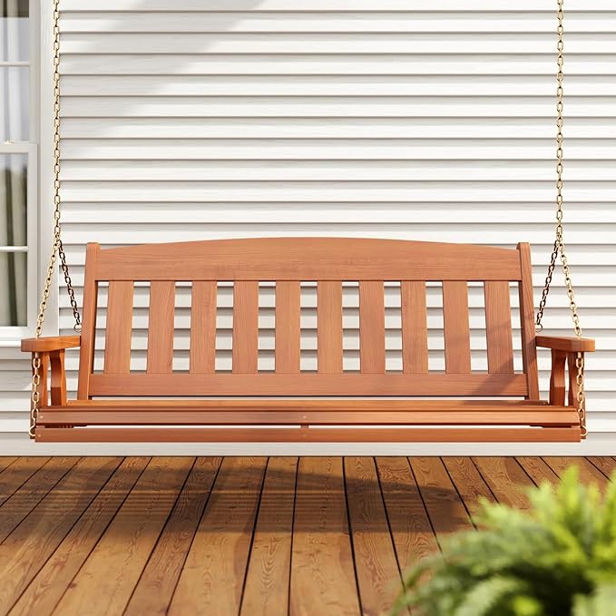 Amish Casual Heavy Duty 800 Lb Mission Treated Porch Swing with Hanging Chains and Cupholders (4 Foot, Dark Walnut Stain)