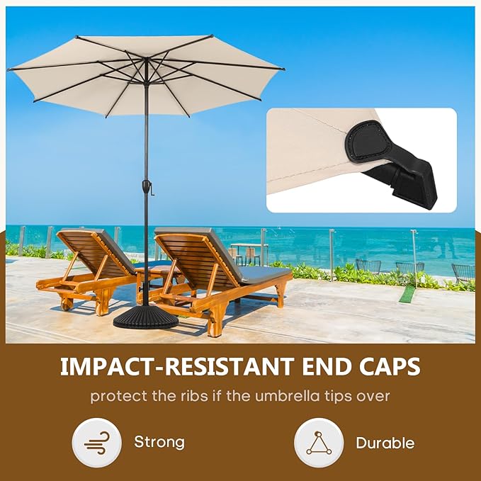 Abba Patio 9FT Lyon Outdoor Patio Umbrella Outdoor Table Umbrella with Push Button Tilt and Crank Market Umbrella 8 Sturdy Ribs UV Protection Waterproof for Garden Deck Backyard Pool Beige