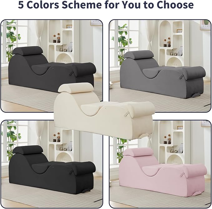 ijuicy Sleek Chaise Lounge Chair for Exercise, Indoor Lounger with Headrest, Waist Cushion, Movable Footrest, Side Pockets, Non-Slip Bottom, High Density Sponge, Pink
