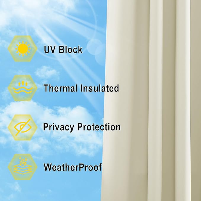NICETOWN Outdoor Patio Curtain W66 x L95, Waterproof & Weatherproof Drapes for Porch Gazebo Pergola Shower Pool Outside Deck, Privacy Protection Drape for Summer & Winter, 1 Panel, Beige