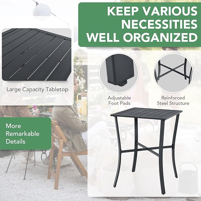 Tangkula 3 Piece Patio Bar Set, Outdoor Bistro Set w/ 27.5" Square Table, 2 Wicker Cushioned Chairs, Ergonomic Armrest & Backrest, All-Weather Rattan Furniture Set for Patio, Backyard, Garden