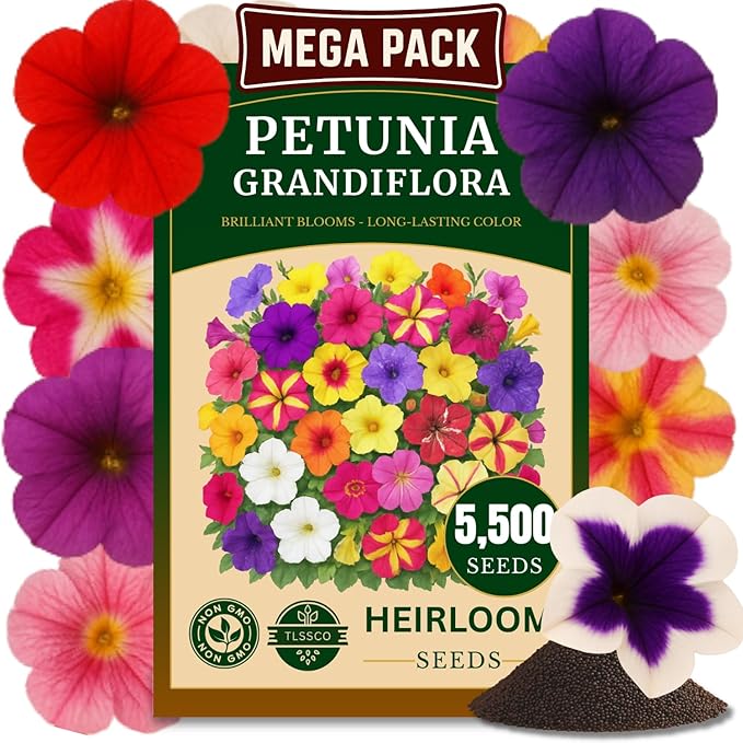 5500+ Petunia Seeds, Pack for 2026 USA Premium Non-GMO Flower Seeds Mixed Rainbow Color, Bonsai, Grandiflora Flowers, Pollinator Garden, Open Pollinated, Indoor and Outdoor