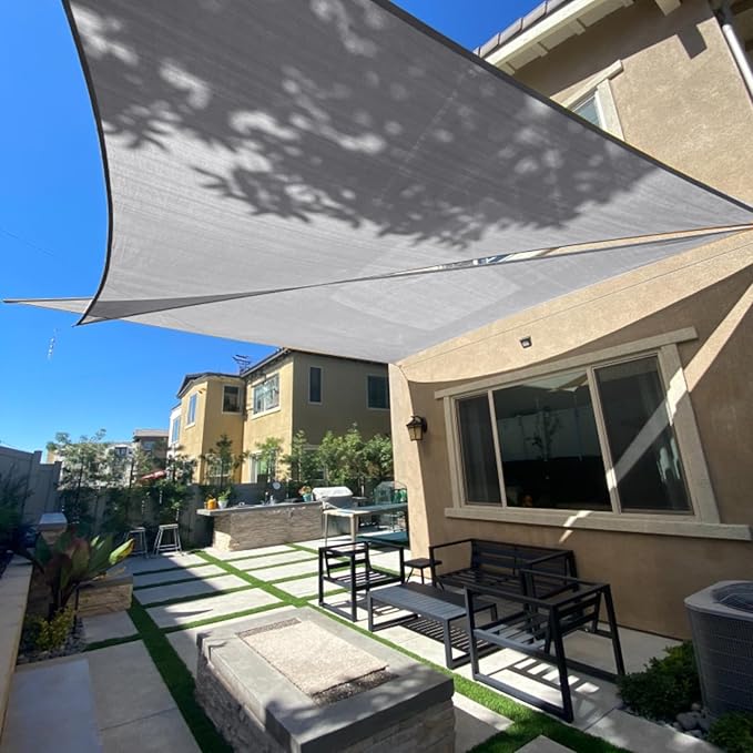 SUNLAX Sun Shade Sail 8' x 10' x 12.8' Silver Rectangle Canopy Sail Shade Cover UV Block Permeable Sunshade Outdoor for Patio Backyard Deck Pergola (We Make Custom Size)