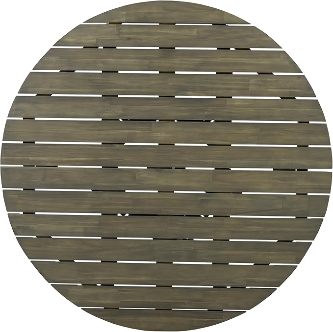 Merax Outdoor Dining Table 47.25" Round Extra-Large Acacia Wood Patio Dining Table for Backyard Lawn Balcony, Aesthetic Slat Base Design, Grey Finish