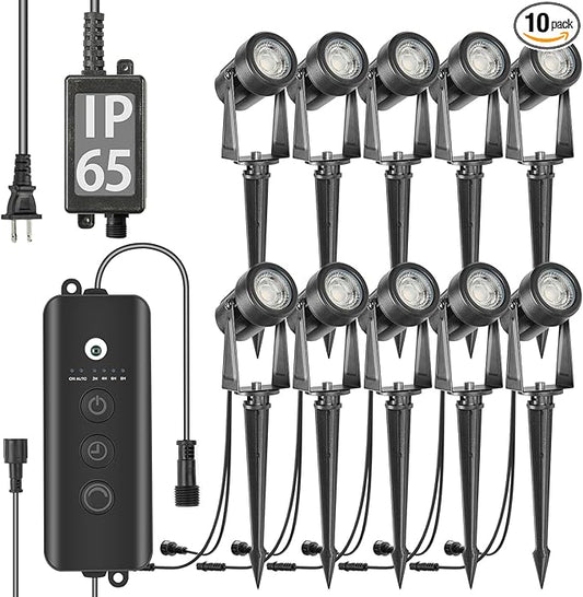 SUNTHIN Outdoor Landscape Lighting with Dusk to Dawn Sensor Controller, 10 Pack