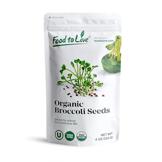 Food to Live Organic Broccoli Seeds for Sprouting, 4 Ounces – Non-GMO, Vegan, Kosher, Sirtfood, Bulk. Rich in Sulforaphane, Vitamin C. Grow Sprouts, Microgreens for Salads, and Sandwiches