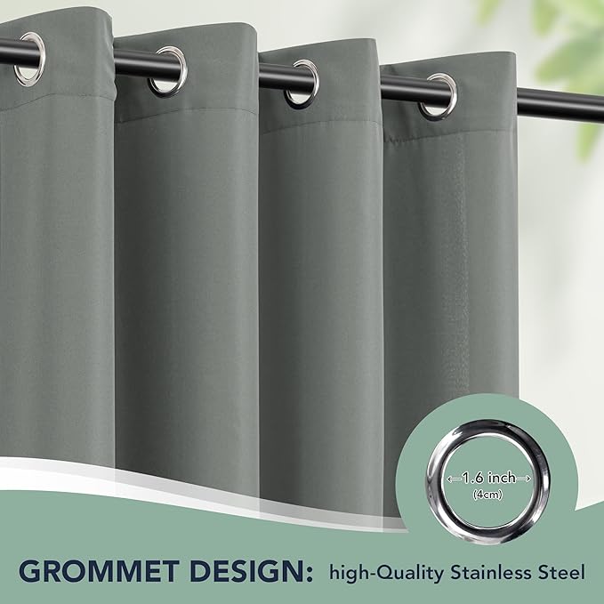 Outdoor Curtains for Patio Waterproof - 6 Panels Privacy Weatherproof Outside Curtains with Grommets for Pergola, Gazebo, Porch, Cabana, Balcony, 54 x 84 Inch, Grey