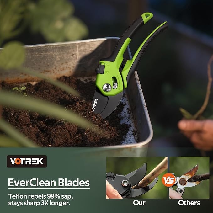 VOTREK® Pruning Shears for Gardening, [Patented Stepless Handle Opening] - Garden Clippers with Ultra-Sharp SK5 Steel for Weak Hand, Universal Fit for All Hand Sizes, Effortlessly Cuts 1-Inch Branches