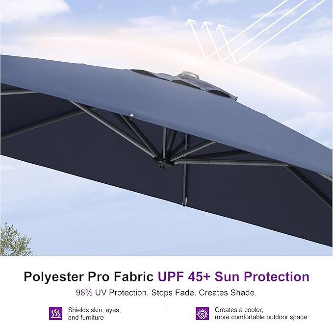 PURPLE LEAF 8 Feet Patio Umbrella Outdoor Cantilever Square Umbrella Aluminum Offset Umbrella with 360-degree Rotation for Garden Deck Pool Patio, Navy Blue