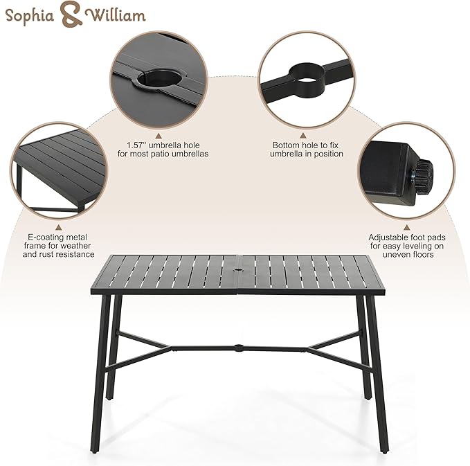 Sophia & William 7-Piece Outdoor Bar Set, Bar Height Patio Table and Chairs for 6, 6 Outdoor Swivel Bar Stools with Beige Cushion and 1 Rectangular Bar Height Table