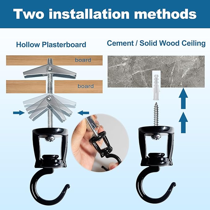 ONIKK Ceiling Hooks for Hanging Plants (6 PCS Black), Heavy Duty Metal Plant Hooks, Screw in Hooks for Hanging Birdfeeders, Lamps, Planters, Indoor Outdoor Wall Baskets Hooks up to 33 lbs