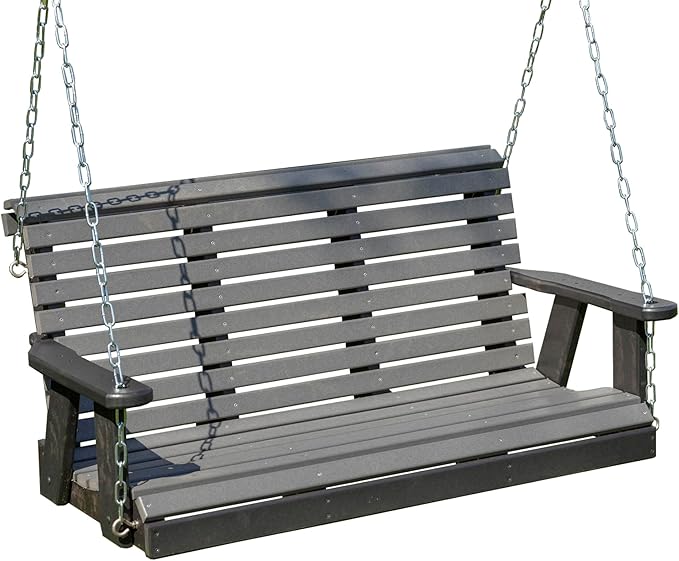 Poly Lumber Wood 4FT Porch Swing Amish Craftsmandship Made in USA HDPE with No wood fibers and 1000 lbs Limit. Stainless Steel Hardware.Signature Rollback design for Patio Outdoor Backyard Garden Park