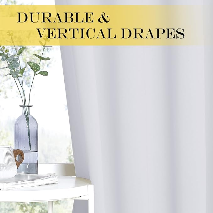 NICETOWN Room Darkening Window Curtain Panel - (Greyish White/Silver Grey Color) Solid Thermal Insulated Blind Privacy Drape for Bedroom,52x84 inches, 1 Pack