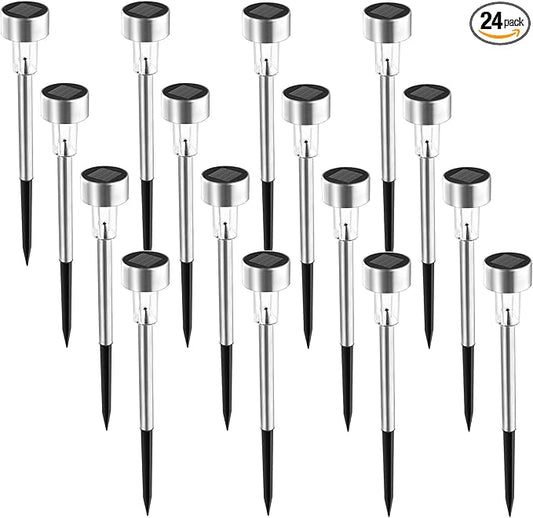 SOLPEX 24 Pack Solar Outdoor Lights Pathway, Stainless Steel Solar Lights Outdoor Waterproof,LED Landscape Lighting Walkway for Landscape/Patio/Lawn/Yard/Driveway-Cold White