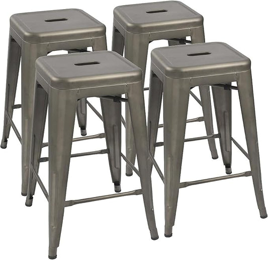Devoko Metal Bar Stools 24" Indoor Outdoor Stackable Barstools Modern Style Industrial Vintage Counter Bar Stools Set of 4 (24 inch, Gun)