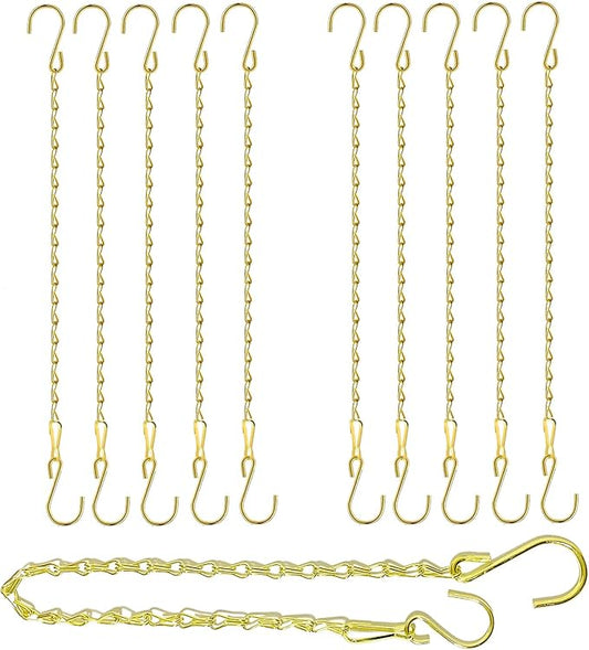 RIFNY Gold Chain for Hanging Plants, 20 Inch Small Plant Chains for Hanging Baskets Kits with Hooks for Bird Feeders Planters Billboards Lanterns Wind Chimes Ornaments Outdoor Indoor Use (10 PCS)