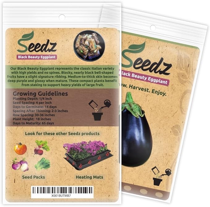 Organic Eggplant Seeds, APPR. 100, Black Beauty Eggplant, Heirloom Vegetable Seeds, Certified Organic, Non GMO, Non Hybrid, USA