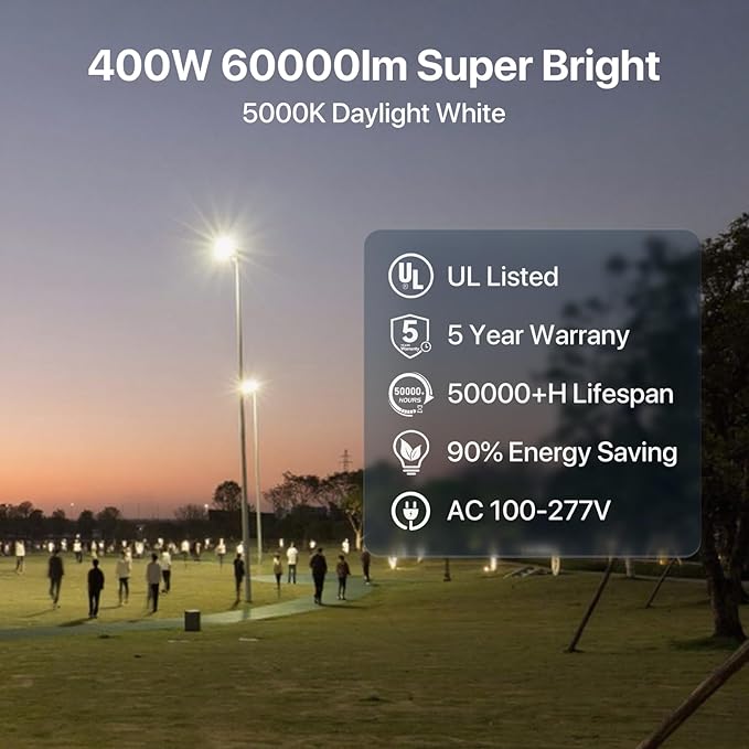 HYPERLITE LED Parking Lot Lights Outdoor - 400W 60000lm UL Listed Led Parking Lights Dusk to Dawn - 5000K Slip Fitter Mount LED Pole Light for Stadium Street Barn Yard Driveway Roadway - AC100-277V