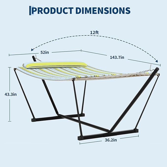 Double Hammock with Heavy-Duty Steel Stand, 2 Person Portable Hammock, 450LBS Max Weight Capacity, Easy Assembly, Ideal for Indoor, Backyard, Camping & Outdoor Use