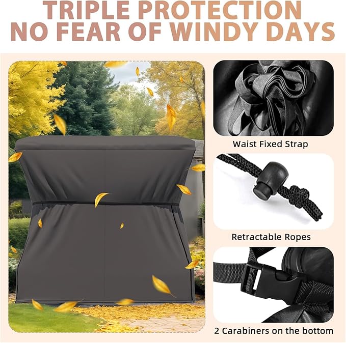 U-MAX Porch Swing with Cover, Patio Swing with Adjustable Backrest&Canopy 3 Seat Outdoor Swing with Canopy 2-in-1 Convertible Patio Daybed with Removable Black Cushions