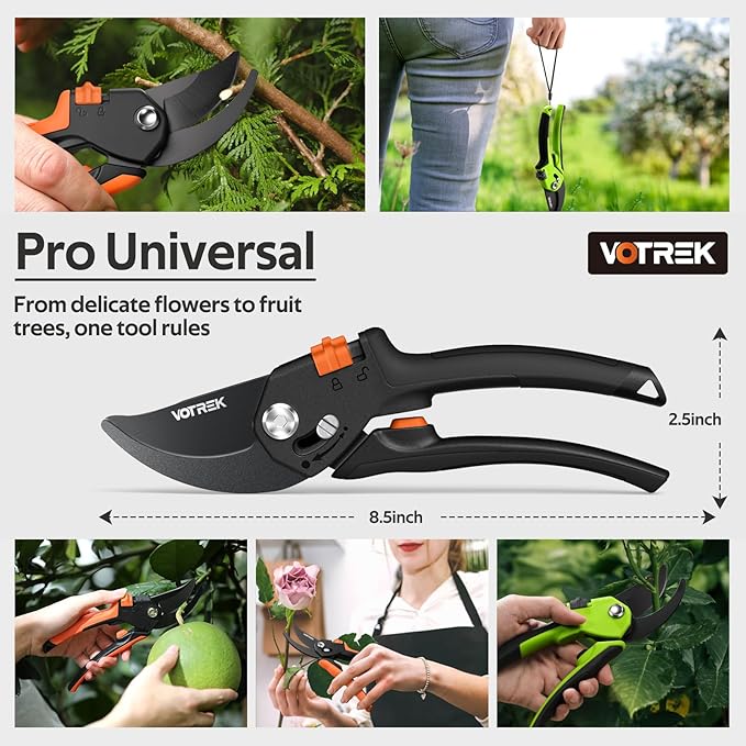 VOTREK® Pruning Shears for Gardening, [Patented Stepless Handle Opening] - Bonsai Scissor with Ultra-Sharp SK5 Steel for Weak Hand, Universal Fit for All Hand Sizes, Effortlessly Cuts 1-Inch Branches