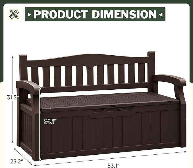 Flamaker 80 Gallon Storage Bench Outdoor Indoor, Durable All-Weather Seating with Hidden Storage, Lockable Deck Box for Garden, Patio, Poolside (Brown)