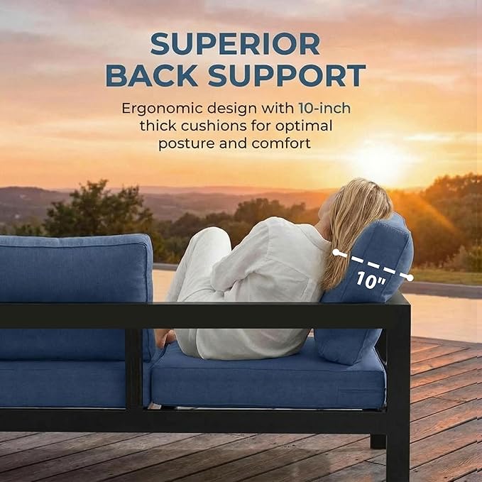 Wisteria Lane Aluminum Patio Furniture Set for All Weather, Oversized Metal Outdoor Furniture Set with 27.5" Deep Seat and Thick Back Cushion, Outdoor Patio Conversation Sets with Wide armrest, Blue