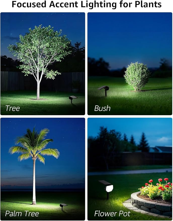 Lepro Solar Decorative Spot Lights 4 Pack, Cool White Modern Accent Lights for Garden & Landscape, IP65 Waterproof Adjustable Spotlight for Architecture, Pathways, Contemporary Decor